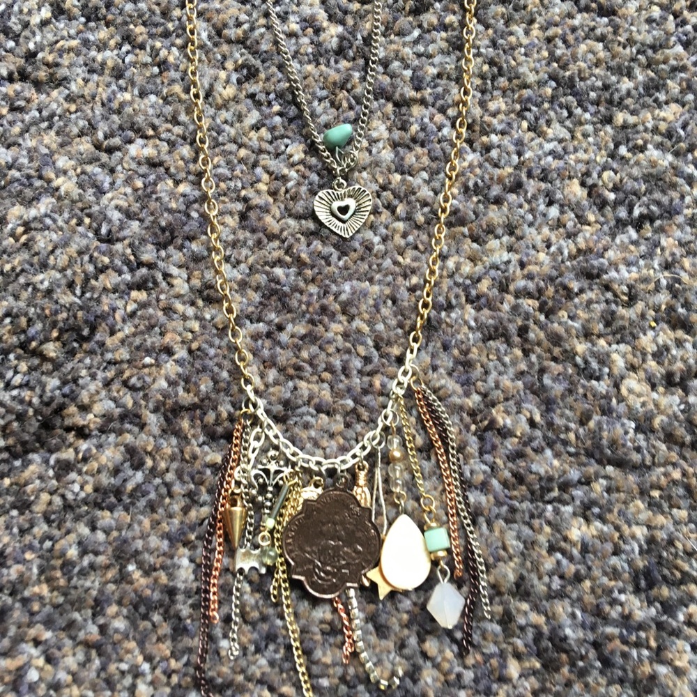 NWOT Gold and Silver Tiered Charm Necklace - Picture 2 of 9
